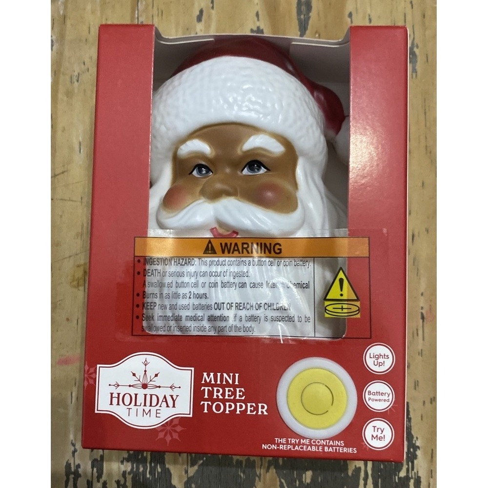Lighted‎ Santa Head Blow Mold Tree Topper 6" Mini Holiday Time Christmas